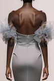 Mermaid Off the Shoulder Ruffles Silver Sequin Pageant Dress