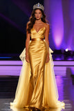 Yellow Satin Mermaid Spaghetti Straps Long Pageant Dress