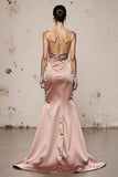 Light Pink Mermaid Long Evening Dress with Slit