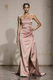 Off The Shoulder Light Pink Sheath Strapless Evening Dress