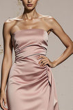 Off The Shoulder Light Pink Sheath Strapless Evening Dress