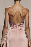 Off The Shoulder Light Pink Sheath Strapless Evening Dress