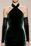 Mermaid Dark Green Halter Velvet Evening Dress