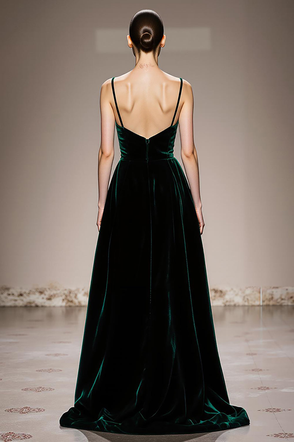 A-Line Dark Green Velvet Evening Dress with Slit A-Line Dark Green Velvet Evening Dress with Slit