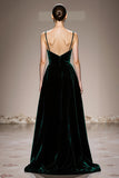 A-Line Dark Green Velvet Evening Dress with Slit