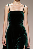 A-Line Dark Green Velvet Evening Dress with Slit