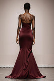 Mermaid Burgundy Strapless Satin Evening Dress with Slit