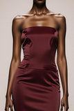 Mermaid Burgundy Strapless Satin Evening Dress with Slit