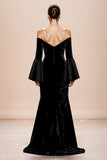 Black Mermaid Off the Shoulder Velvet Evening Dress With Slit