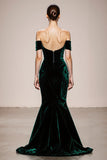 Dark Green Off the Shoulder Mermaid Velvet Evening Dress