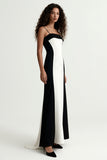 Black and White Spaghetti Straps Sheath Long Formal Dress
