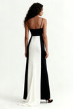 Black and White Spaghetti Straps Sheath Long Formal Dress