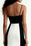 Black and White Spaghetti Straps Sheath Long Formal Dress
