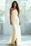 Ivory Sheath One Shoulder Ruched Long Formal Dress