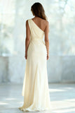 Ivory Sheath One Shoulder Ruched Long Formal Dress