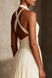 Ivory A-Line Halter Backless Long Formal Dress