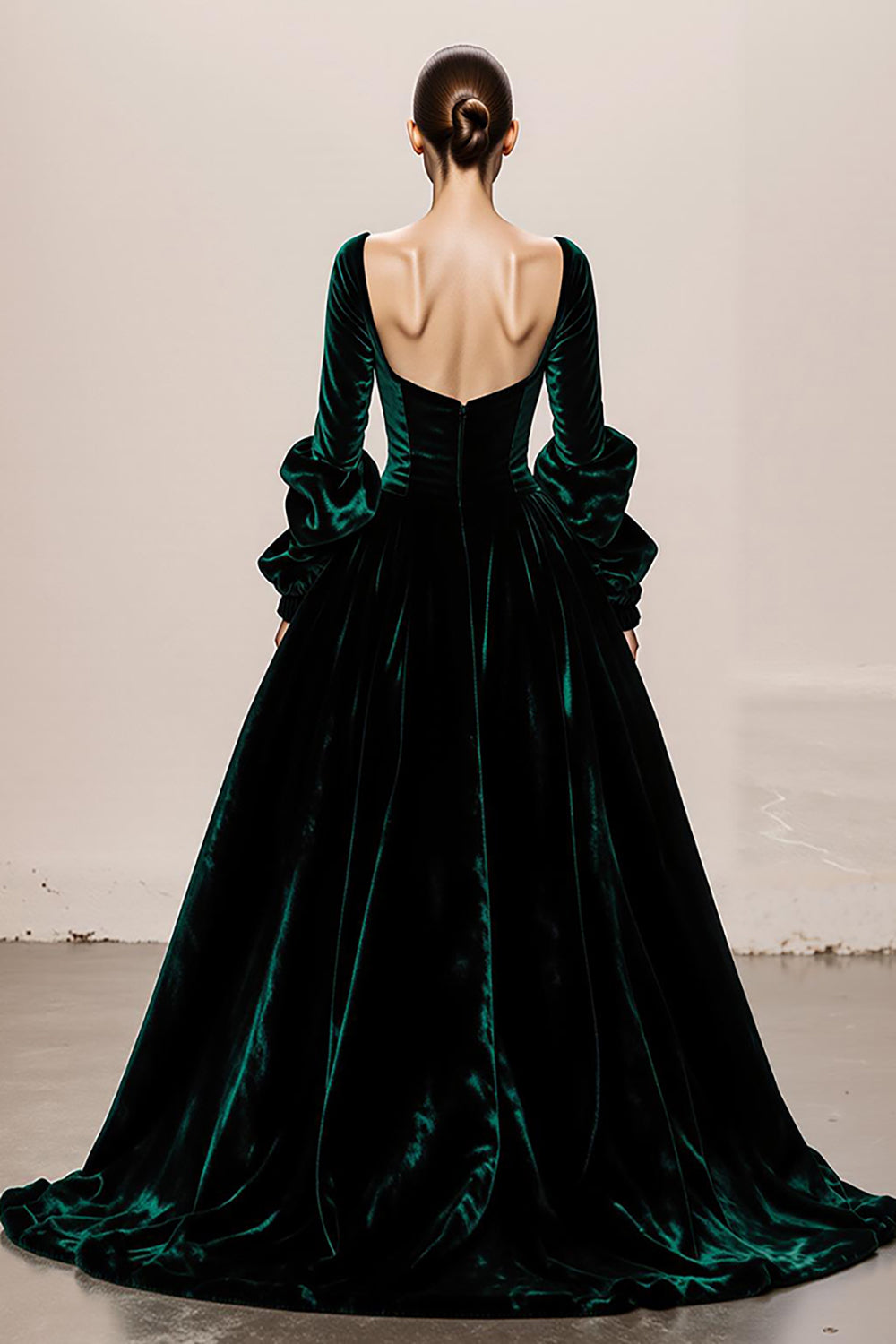 Dark Green Velvet Square Neck A-Line Long Evening Dress with Long Sleeves Dark Green Velvet Square Neck A-Line Long Evening Dress with Long Sleeves