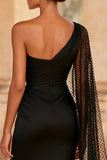 Black Mermaid One Shoulder Long Formal Dress with Slit