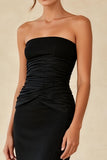 Simple Mermaid Black Strapless Pleated Long Formal Dress