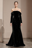 Black Off the Shoulder Velvet Mermaid Long Formal Dress