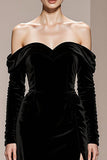 Black Velvet Off the Shoulder Long Formal Dress with Slit