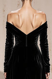 Black Off the Shoulder Velvet Long Sleeve Formal Dress