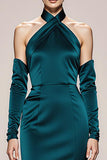Mermaid Halter Peacock Green Sleeves Long Military Ball Dresses