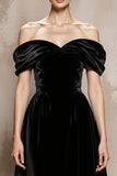 Off the Shoulder A-Line Velvet Black Long Military Ball Dresses