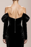 Mermaid Black Strapless Velvet Long Military Ball Dresses with Sleeves