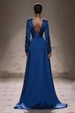 A-Line Royal Blue Long Military Ball Dresses with Sleeves