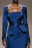 A-Line Royal Blue Long Military Ball Dresses with Sleeves