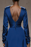 A-Line Royal Blue Long Military Ball Dresses with Sleeves