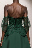 Dark Green Sweetheart A-Line Long Military Ball Dresses with Appliques