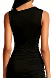 Tight Ruched Asymmetrical Neck Little Black Dress