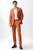 Men's Orange Peak Lapel Single Breasted Prom Suits