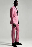 Men's Grey Pink Peak Lapel 2 Piece Prom Suits