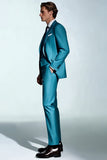 Peacock Blue Peak Lapel 3 Piece Men's Suits