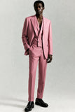 Grey Pink Peak Lapel Single Breasted 3-Piece Men Formal Suits