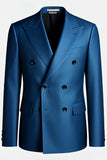 Dark Blue Peak Lapel Double Breasted Men Blazer