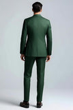 Dark Green Peak Lapel 2 Piece Slim Fit Prom Suits