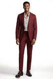 Burgundy Notched Lapel 2 Piece Slim Fit Men's Prom Suits