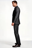 Dark Grey Striped Notched Lapel 2 Piece Single Breasted Men Suits