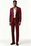 Burgundy Peak Lapel 2 Piece Single Breasted Men Suits