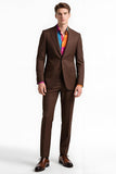 Brown Peak Lapel 2 Piece Single Breasted Men's Suits