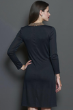 Black Pencil Round Neck Midi Work Dress with Long Sleeves