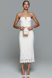 White Sheath Lace Strapless Long Formal Dress