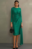 Dark Green Sheath Midi Formal Dress with Long Sleeves
