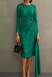 Dark Green Sheath Midi Formal Dress with Long Sleeves