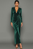 Dark Green Velvet Sheath V-Neck Long Holiday Party Dress