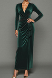 Dark Green Velvet Sheath V-Neck Long Holiday Party Dress